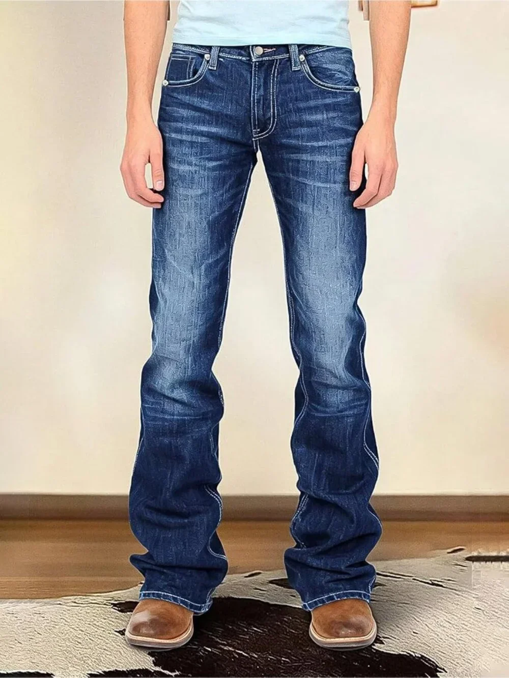 Women's Sapphire Blue Pull On Mid Rise Flare Leg Zipper Lifting Bootcut Jeans